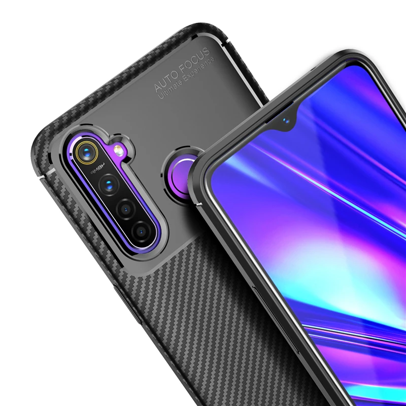 Чехол для Realme 5 Pro роскошный чехол из волокнистой кожи деловой ТПУ и силикона