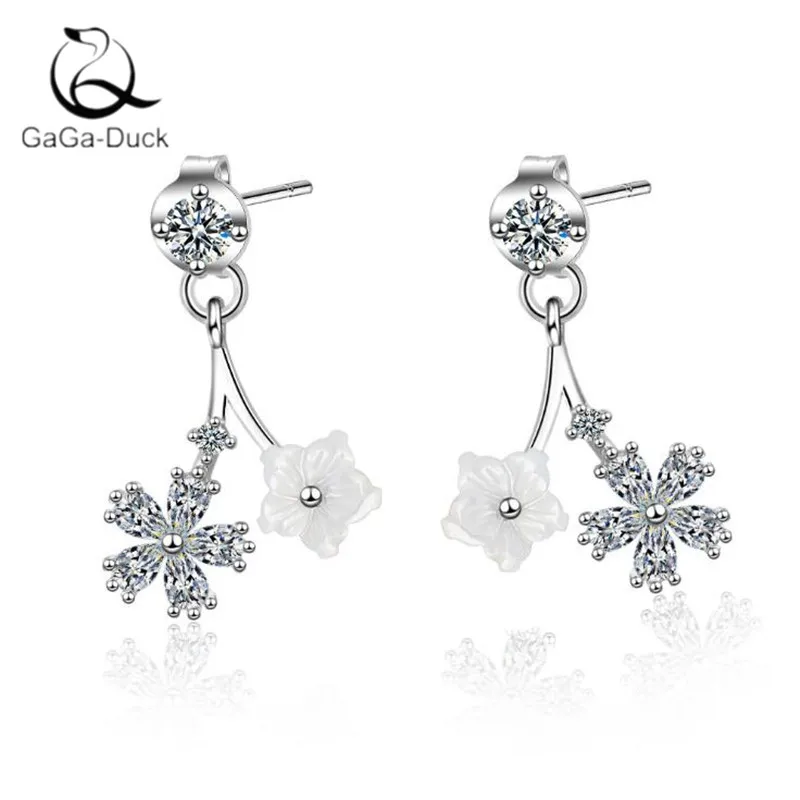 

New Creative Fashion Jewelry Flower Back Hanging Temperament 925 Sterling Silver Personality Bell Crystal Stud Earrings E856