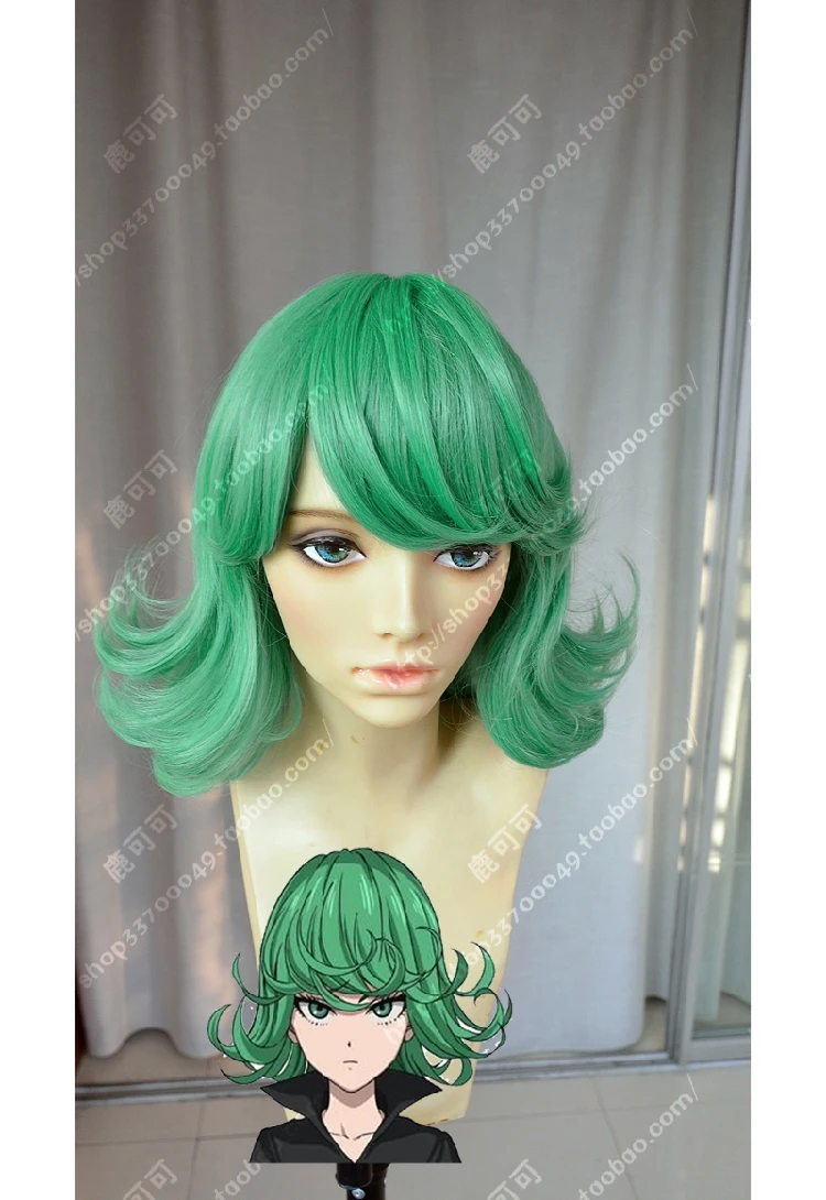 

Anime ONE PUNCH MAN Tatsumaki Green Curly Synthetic Hair Cosplay Wigs Synthetic Hair Perucas Cosplay Wig + Wig Cap