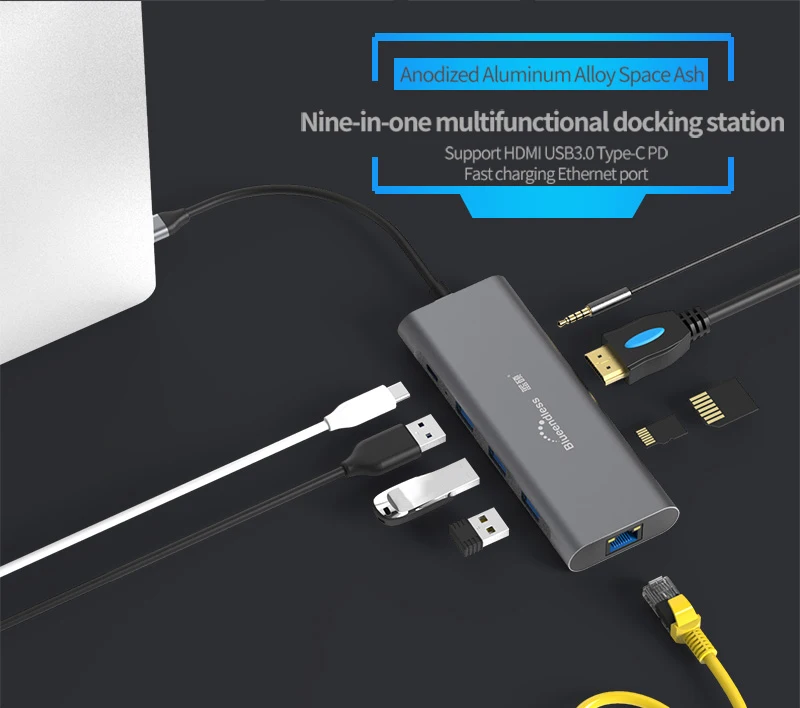 Док-станция для ноутбука type C USB 3,0 HDMI TF LAN PD usb-хаб type-C для Macbook для huawei XiaoMi DELL Surface lenovo Dock