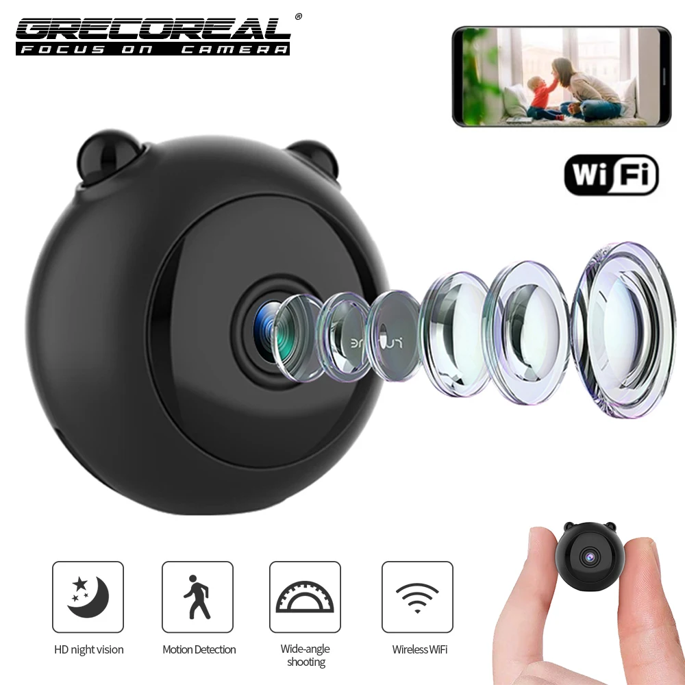 

GRECOREAL A12 Mini CCTV Camera Wifi Panda 1080P HD Wireless IP Camcorder Remote Control Indoor Security Detection Surveillance