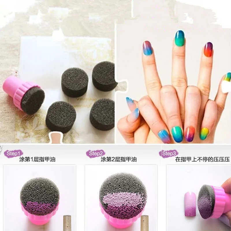 

6pcs/lot Nail Sponge+Stamper Beauty Manicure Tool Nail Art Image Stamp for Gradient Color Template Nail Transfer Makeup Hot Sale