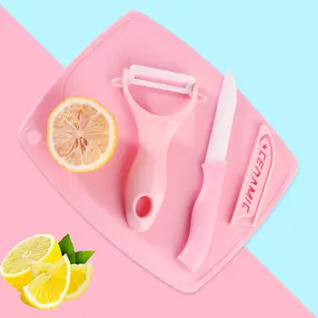 

3pcs Ceramic Knife Set Fruit Peeling Planer Knife Paring Knife Chopping Block Household Pink Green Blue Kitchen Accessories