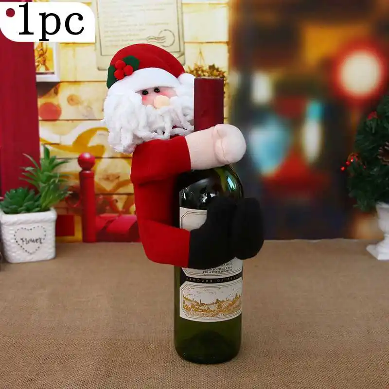 Крышка для бутылки вина пижамный комплект на Рождество, рождественские украшения для дома Санта Клаус Снеговик Рождественский чулок Рождество подарок Год Вечерние Декор поставки 1/2/3/4 шт - Цвет: 1PC I