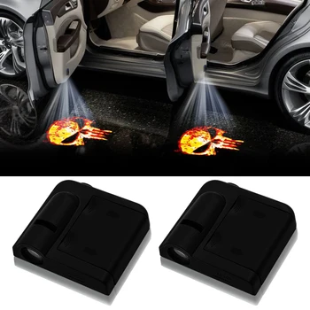 

2pcs wireless LED car door welcome laser projector skull skull logo ghost light For BMWs Volkswagens Hondas Toyotas Nissans