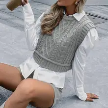 

65% Dropshipping!!New Women knitted vest O-neck solid color comfortable short hedging fir