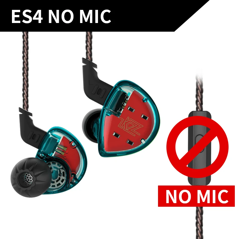 Cyan no mic KZ ES4 1BA+ DD наушники в ухо гибридная гарнитура HIFI бас наушники для KZ ZST ZSN ZS10 PRO ZSX ZS5 ZS6 AS10 CCA C10 C12 C16 - Цвет: Cyan no mic