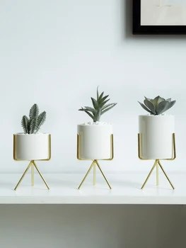 

Ceramic tabletop fleshy flower pot decoration iron frame flower pot decoration home vase floreros de decoracion