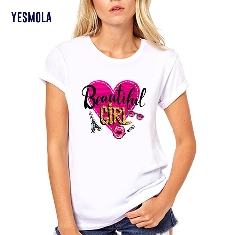 

YESMOLA женская футболка с красивой девушкой с буквенным принтом Harajuku Женская Kawaii одежда в уличном стиле с принтом из мультфильмов Футболка женская Повседневная футболка