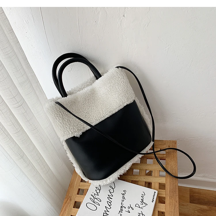 [BXX] женские сумки через плечо из искусственной кожи с искусственным мехом,, зимняя теплая сумка через плечо, женские одноцветные сумки для путешествий HJ442