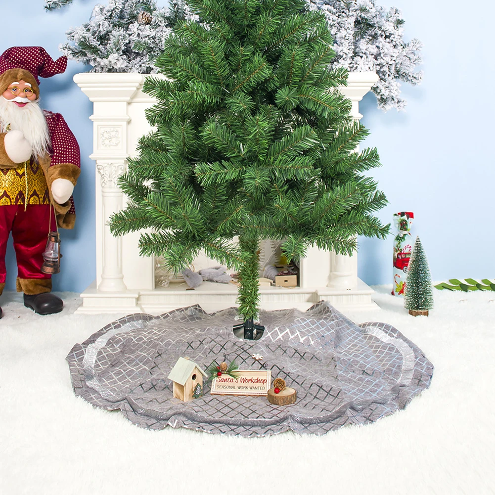 

1pc 90cm New Year Large Sized Christmas Tree Skirt sliver Lattice Design Xmas Tree Apron Holiday Decorations Ornaments