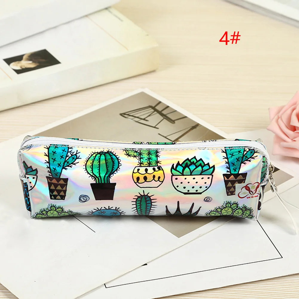 Student For Girl Boys Cartoon Pencil Bag Pen Case Holographic Laser Stationery Cactus Pattern Waterproof School Supply - Цвет: 4