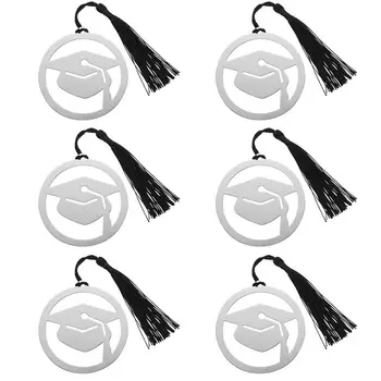 

6PCS Stainless Steel Durable Doctoral Cap Shaped Page Marker Graduation Gift Bookmark with Black Tassel for Souvenir Graduation