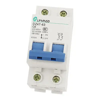 AC 230V 400V 6A 6000A перегрузки Автоматический автомат защити цепи 2pole DZ47-63