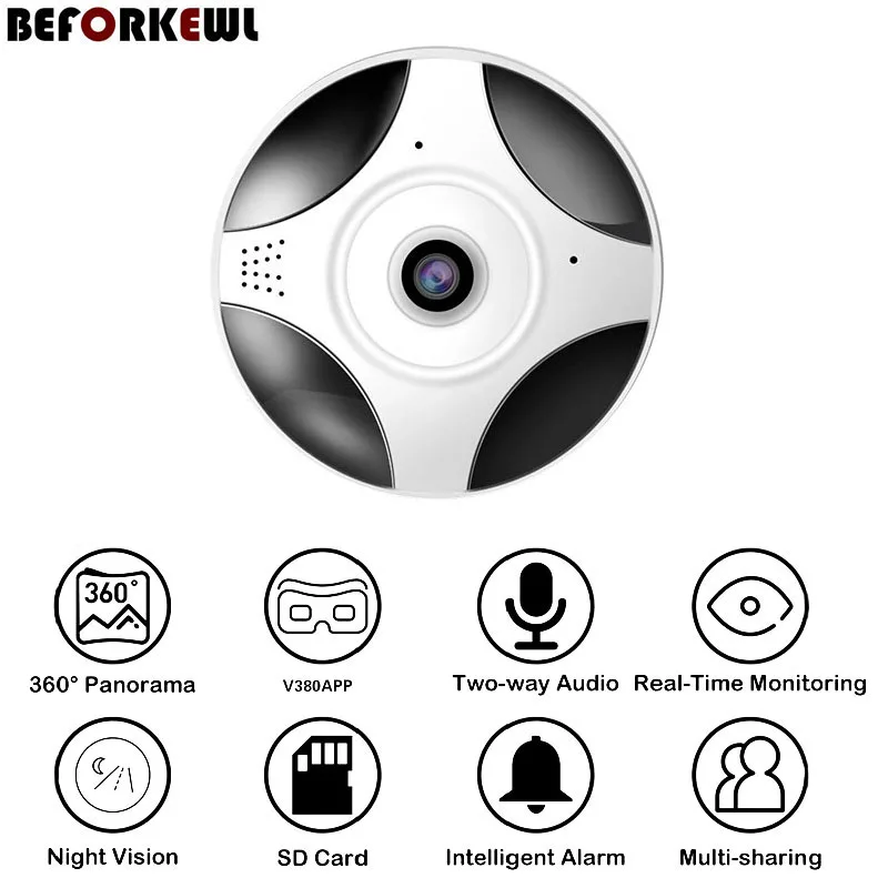 

V380 WIFI Wireless Camera 360 Degree 960P HD IP Fisheye Panoramic Camera Home Security Indoor CCTV Video Camera SD Support 64G