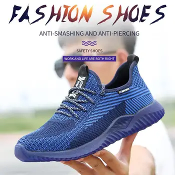 

AtreGo Mesh Casual Breathable Outdoor Sneakers Men's Steel Toe Work Safety Shoes Puncture Proof Boots Comfortable Safety Boots