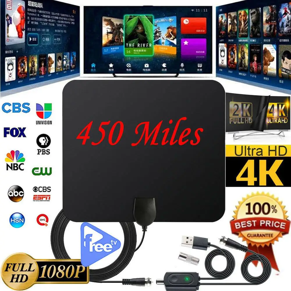 BEESCLOVER комнатная ТВ антенна+ Цифровая антенна HD Freeview усиленная тонкая HD ТВ 450 Миля Диапазон r20