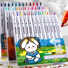 

12 Colors Set 0.5mm Refill Watercolor Pen Colored Marker Pens Hook Liner Brush Pen for DIY Hand Account Notes School Stationery