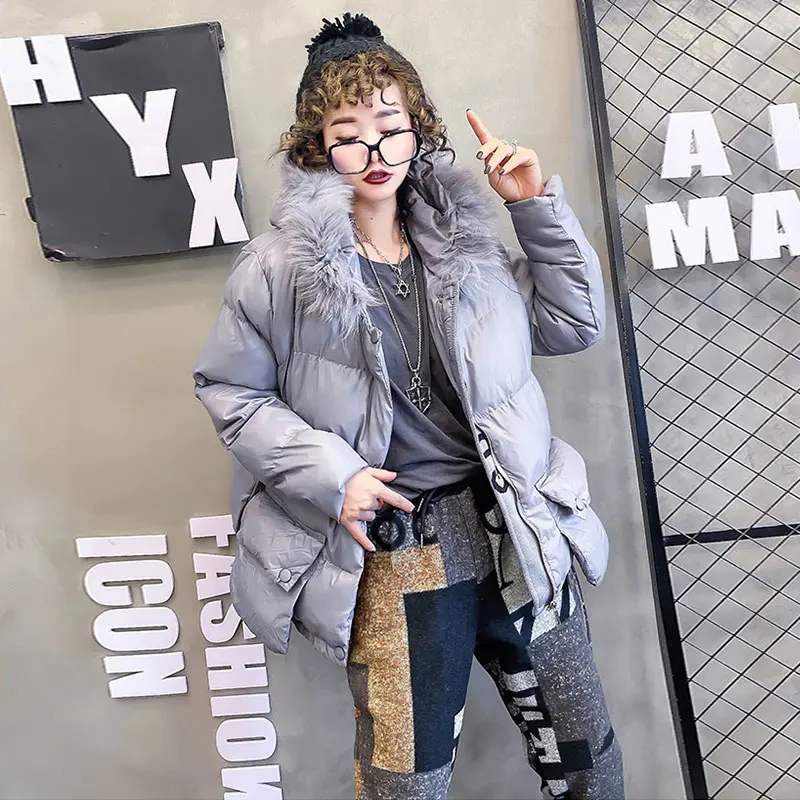 Gray Зимнее короткое пальто Женская парка с капюшоном Модный яркий пуховик утолщенные хлопковые пальто женские куртки-бомберы водонепроницаемые пальто - Цвет: Gray