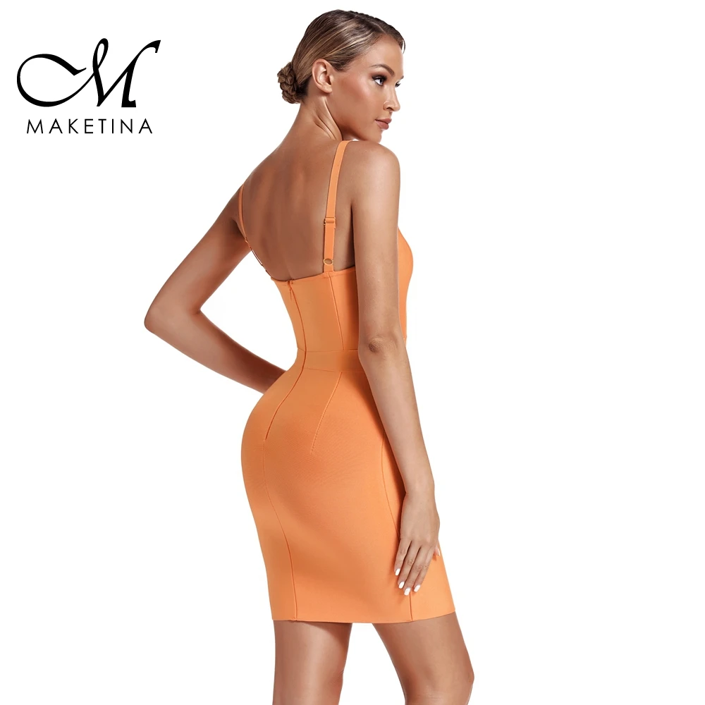 Maketina новое летнее женское облегающее Бандажное платье Элегантное оранжевое платье Бандажное платье знаменитость подиумная мода вечернее платье