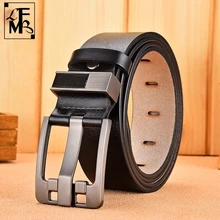 [LFMB]Cow Genuine Leather Luxury Strap Male Belts for Men New Large Plus Size100-160cm Vintage Pin Buckle Men Belt High Quality
