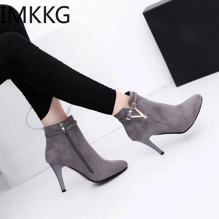 Botas mujer invierno/2019 г. Осенние женские пикантные ботильоны на шпильке с острым носком