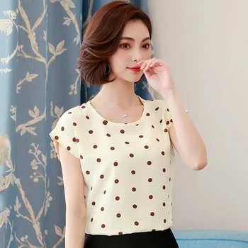 

summer printing shirts for women chiffon blouse 2020 plus size office ladies short batwing sleeve o neck loose blusas feminina