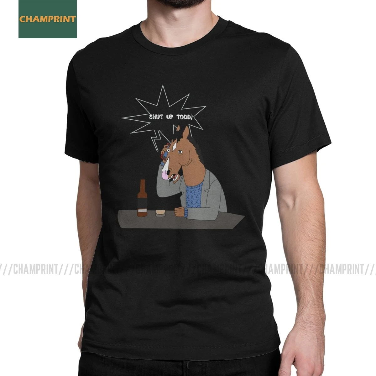 Винтажная Мужская футболка Bojack Horseman с круглым воротником, футболка из чистого хлопка с мультипликационным принтом Swag, сериал комиксов, футболки с коротким рукавом, топы с принтами