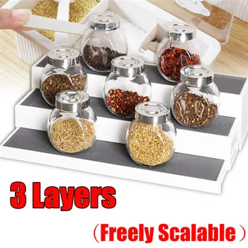 

Adjustable 3 Tier Shelf Jar Rack Holder Cupboard Organiser Storage Kitchen Tool