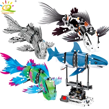 

TOYS 4 Style 342pcs Simulated Shark Carp Mechanic Fish Building Blocks Technics Collection Brick for Children