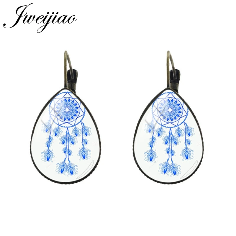 DH83 JWEIJIAO New Arrival Ethnic Boho Dreamcatcher Tassel Dangle Tear water-drop Ear Clip Earrings Bohemian women jewelry gift DH86 - Окраска металла: DH83