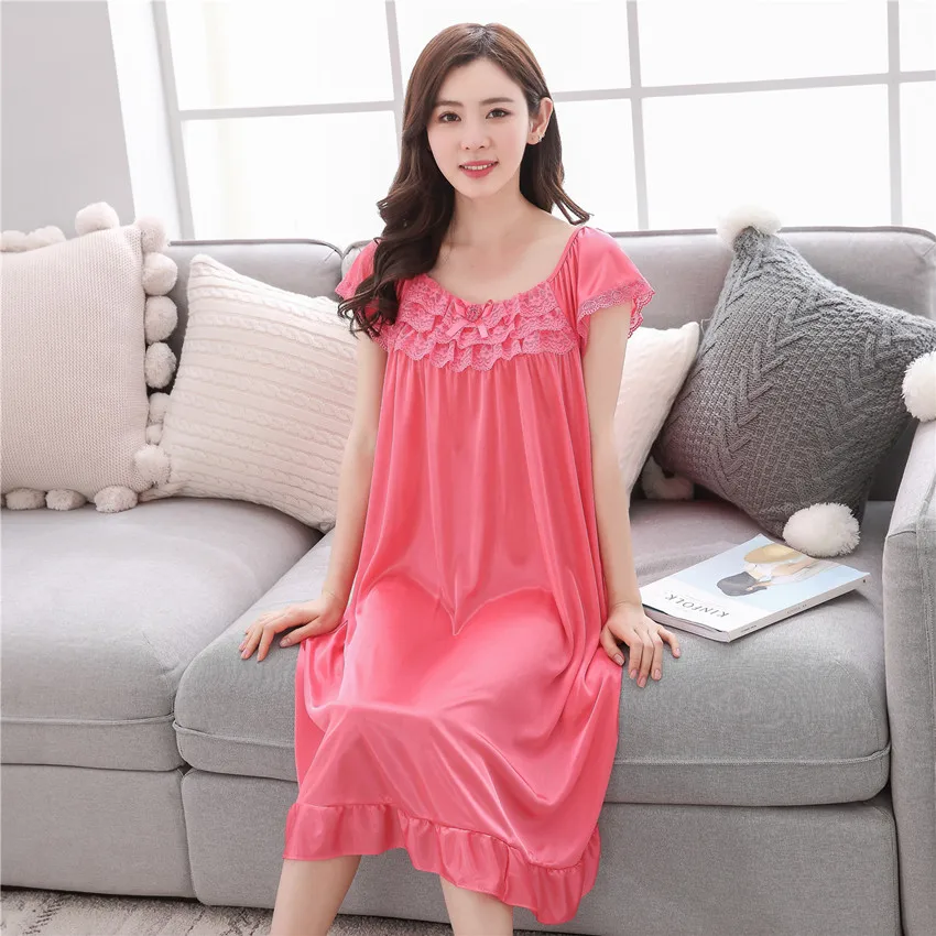 Lady Summer Plus Size 4XL New Sexy Silk Nightgowns Women Casual Chemise Nightie Nightwear Lingerie Nightdress Sleepwear Dress