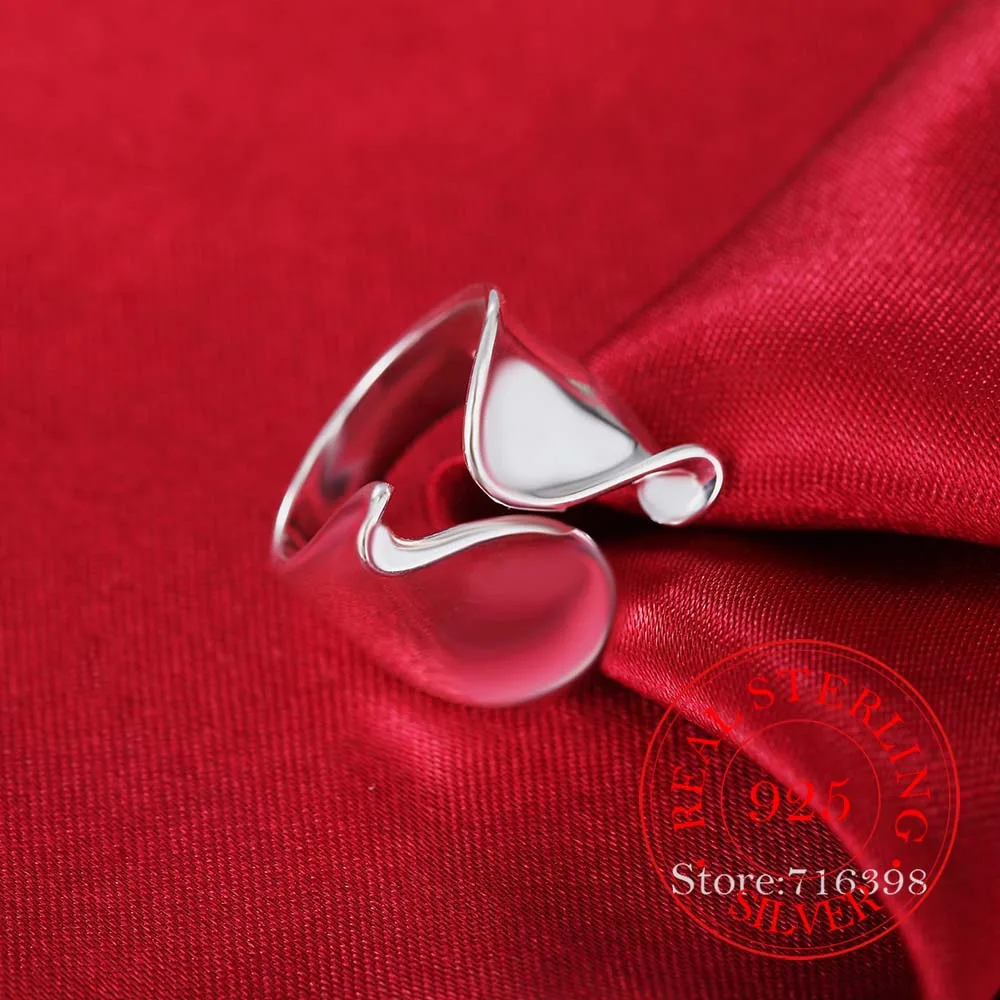 925 Sterling Silver Unique Design Smooth Ring for Women Jewelry Beautiful Finger Adjustable Open Ring for Party Birthday Gift