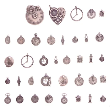 

100 Gram Alloy Bracelet Mix Designs DIY Charms Cabochon Clock Shape Antique Pendant Crafting Necklace Small Jewelry Accessories