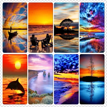 

Seascape Sunset Full Drill Square/Round Scenery Landscape Diamond Embroidery 5D Diamond Painting Daimond Home Decor Needlework