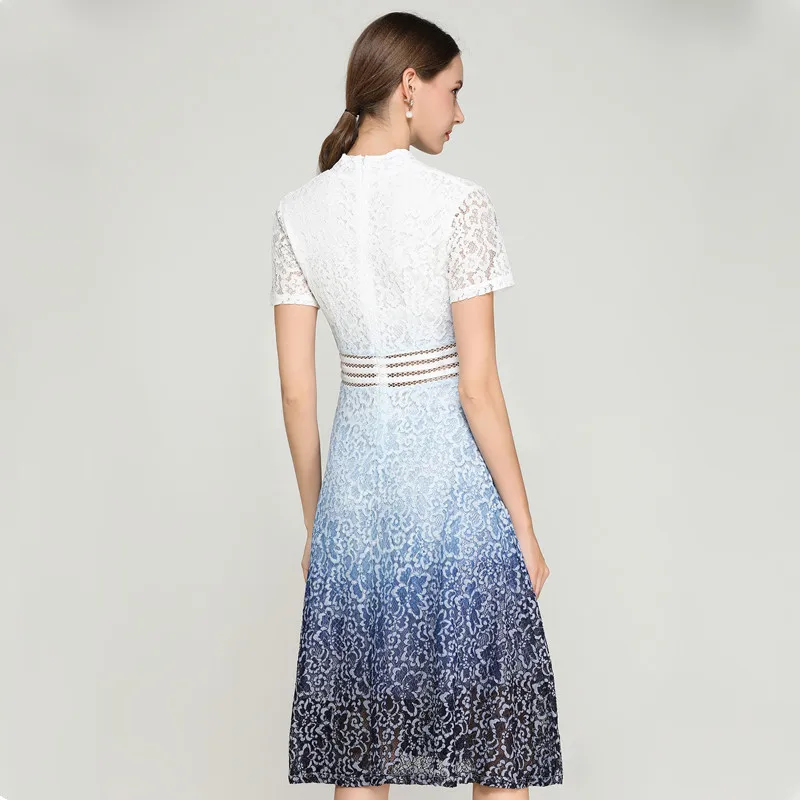 HAMALIEL Vestidos, Летнее белое синее лоскутное кружевное платье, Подиумные женские сексуальные винтажные платья с коротким рукавом и v-образным вырезом