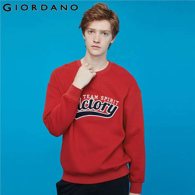 Giordano/мужские свитшоты с буквенной вышивкой, флисовая подкладка, Свободный свитшот, слегка толстый теплый мягкий Sudaderas Para Hombre 01099782