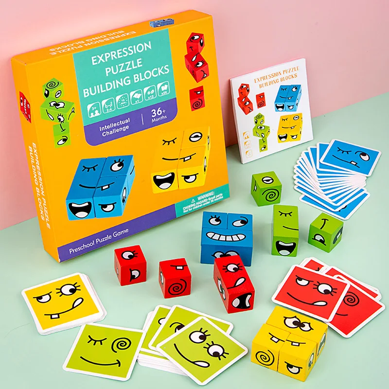Cartoon Face Changing Cube Building Blocks Children S Early Education Logic Training Thinking Challenge Level Board Game Toys Wooden Blocks Aliexpress