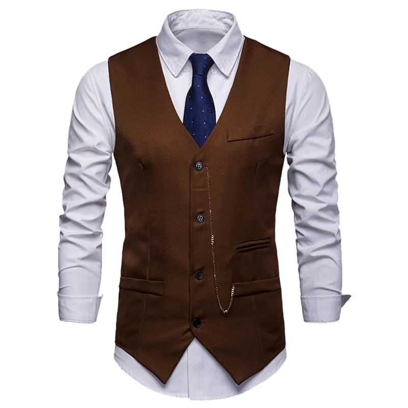 

Vest Waistcoat Men Vintage Solid Formal Dress Business Wedding Suit Vest Fashion Sleeveless Single Breasted Waistcoat