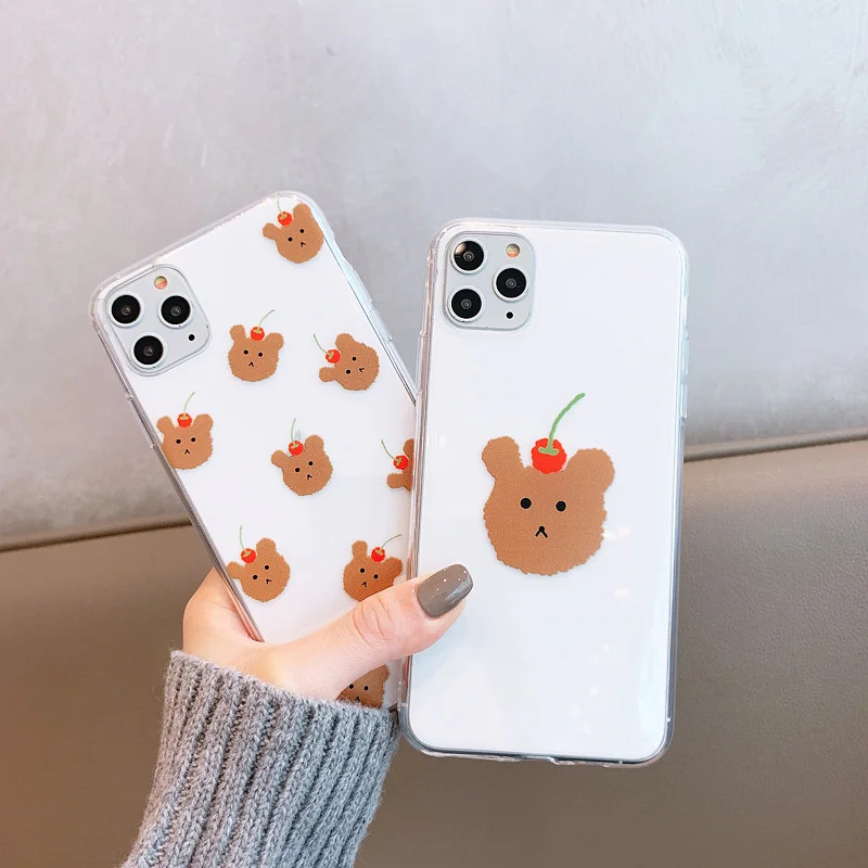 

INS Korea cute bear silicone case for iphone 8 7 6 6S Plus cherry bears soft Ultra thin cover for iphone 11 Pro Max xr x xs max
