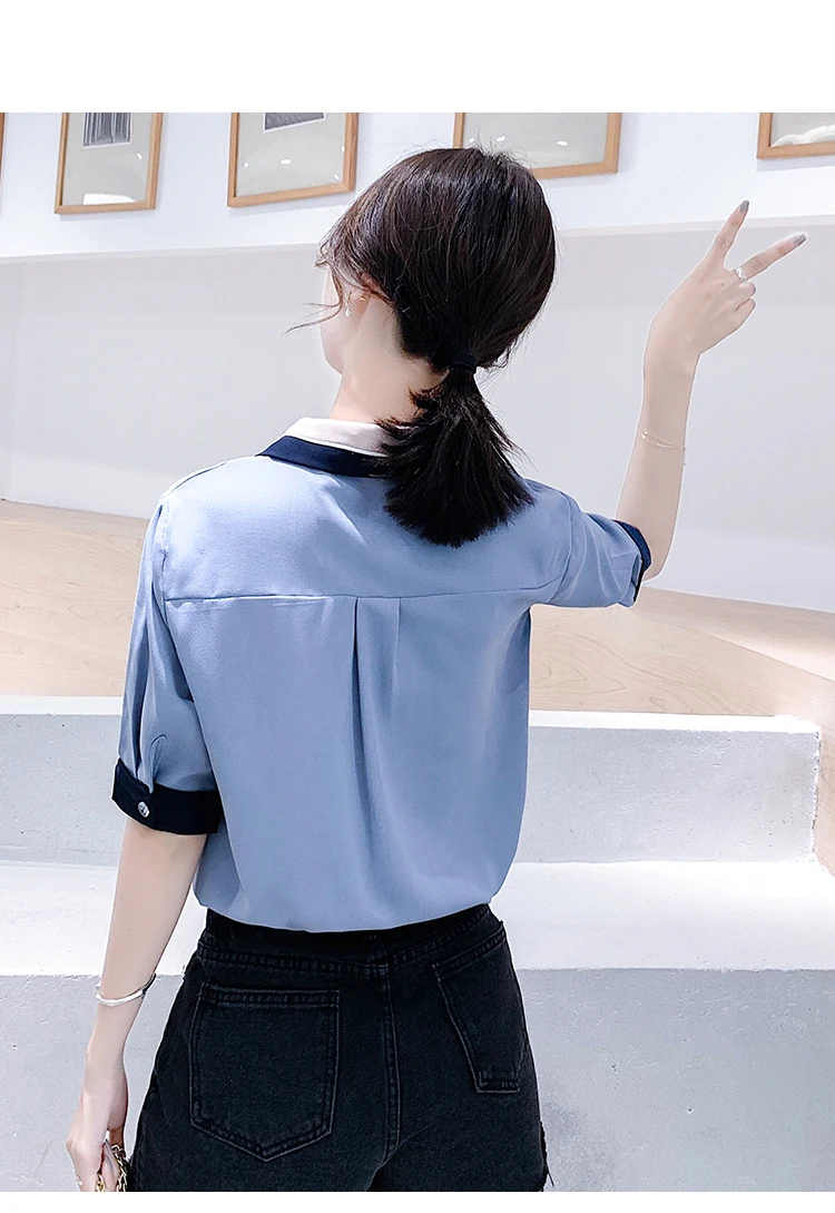 Summer New Women's Chiffon Shirt Short Sleeve Casual White Spliced Women Shirts Fashion Blouses
