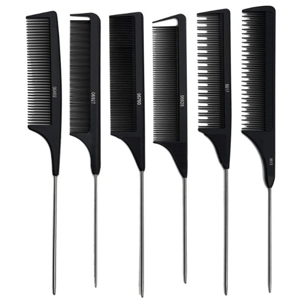 Professional Heat Resistant Salon Black Metal Pin Tail Antistatic Comb Hard Carbon Cutting Comb