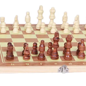 

34x34cm Wooden Travel Chess Set Folding Chess Board Educational Toys For Kid