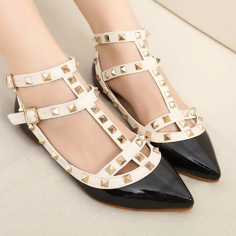 

2019 Spring And Autumn Pointed-Toe Flat Top Shoes Rivet Versatile Shoes Large Size Bandage Cloth Rivet Shoes Large Size Shoes 78