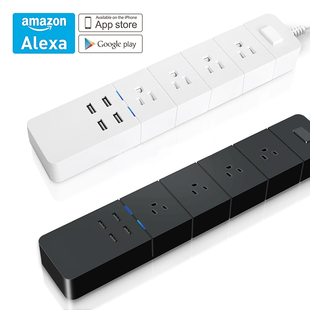 WiFi Smart power Strip, с 4 usb-портами для зарядки и 4 смарт-вилки переменного тока для много точек работает с Amazon Echo и Google Home