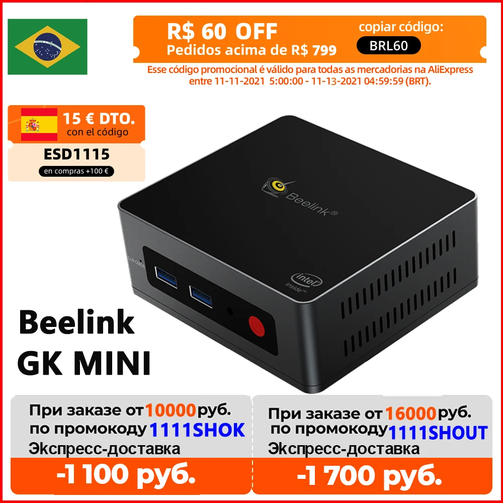 Мини-компьютер Beelink GK MINI Intel Gemini Lake J4125 Windows 10 8 Гб DDR4 128 ГБ 256 512 1 ТБ SSD 2 4G Φ Wi-Fi 1000 м |