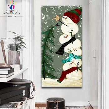 

Snowmen With scarfs Snow Scene Anime Picture Big Size Oil Painting Coloring By Numbers with kits on Canvas Draw handwork as gift