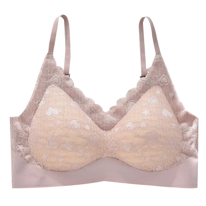 New style ice silk Thai latex underwear women's lace back buckle type closure breast gathered shockproof rimless bra | Женская
