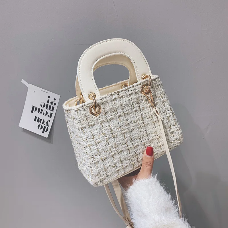 

2019 New Style WOMEN'S Bag INS Super Fire Bag Women's Korean-style Simple Woolen Cloth Hand Shoulder Square Sling Bag Factory Di