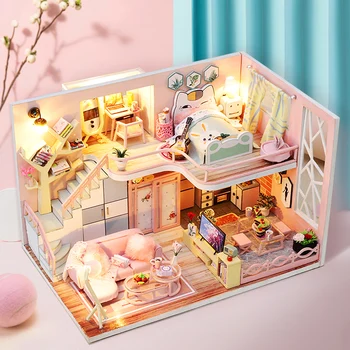 

CUTEBEE Kids Toys Dollhouse with Furniture Assemble Wooden Miniature Doll House Diy Dollhouse Puzzle Toys For Children